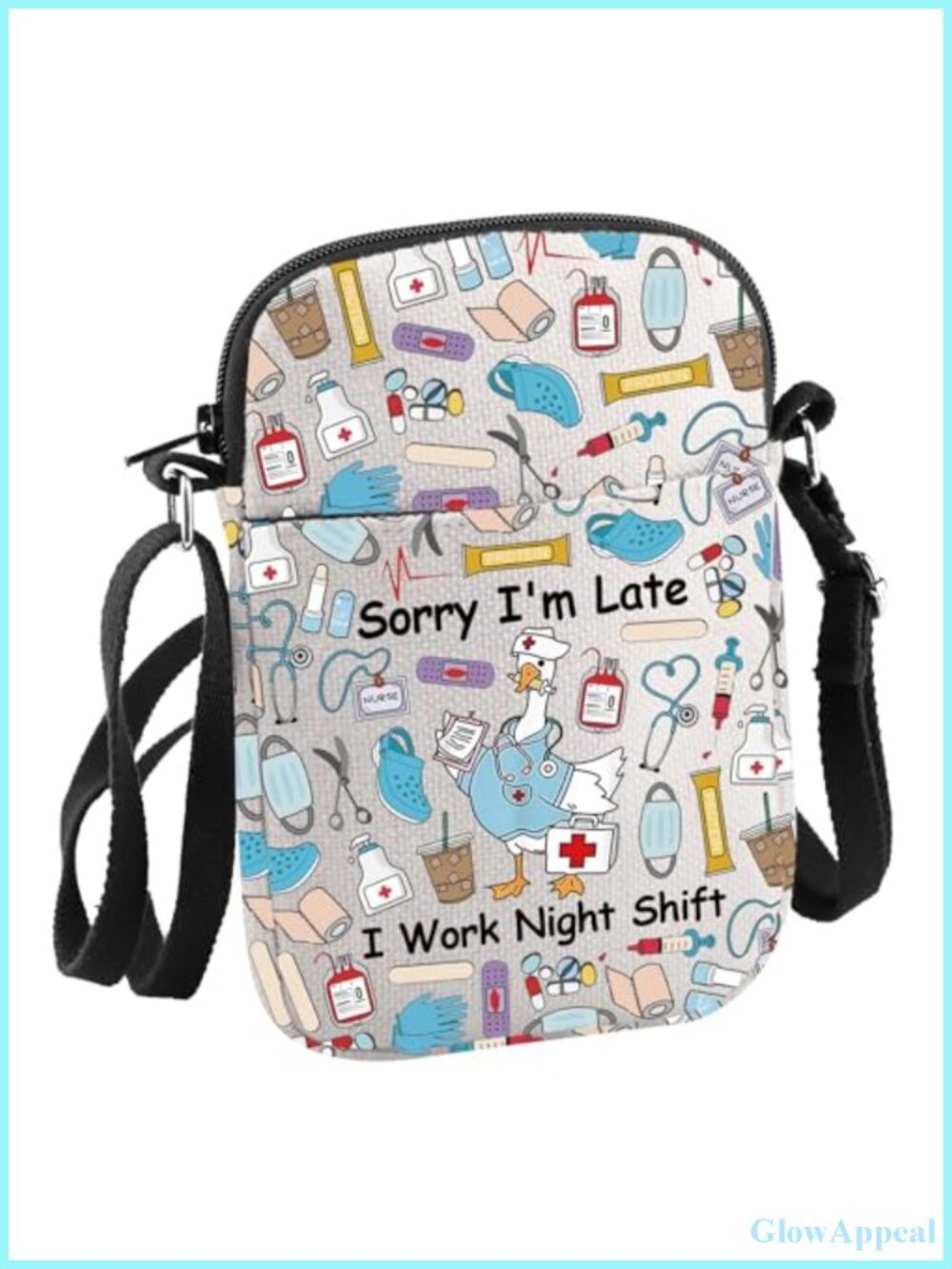 Canvas Crossbody Bag Adjustable Strap Gift for Night Shift Nurse